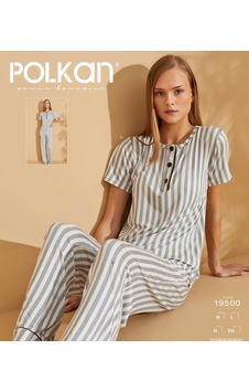 Polkan Bayan Çizgili Kısa Kollu Penye Pijama Takımı Gri 19500 Gri Polkan Bayan Çizgili Kısa Kollu Penye Pijama Takımı Gri 19500 Gri