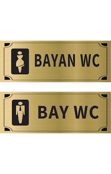 Mayeka Bay Wc Bayan Wc İkili Levha Set Altın Metal Yönlendirme Tabelası Kişiye Özel