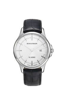 Romanson Cb5a10mmbwa1r2 Safir Cam Swiss Quartz Çelik Kasa Deri Kordon Gümüş Renk Takvimli Erkek Kol