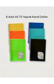 Uninote 6'lı Paket A5 72 Yaprak Kareli Spiral Telli Okul Defteri Seti Çok Renkli Uninote 6'lı Paket A5 72 Yaprak Kareli Spiral Telli Okul Defteri Seti Çok Renkli