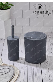 Yuvarlak Çöp Kovası & Yuvarlak Tuvalet Fırçası Seti Ikili Banyo Seti Koyu Gri Gri Yuvarlak Çöp Kovası & Yuvarlak Tuvalet Fırçası Seti Ikili Banyo Seti Koyu Gri Gri