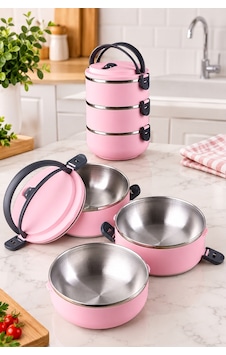 3 Katlı Yeni Nesil Sefer Tası Lunch Box Beslenme Kabı Paslanmaz Çelik 1800 Ml Pudra Pembe 3 Katlı Yeni Nesil Sefer Tası Lunch Box Beslenme Kabı Paslanmaz Çelik 1800 Ml Pudra Pembe