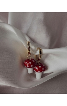 Murano Mantar Küpe Çelik Kırmızı Murano Mantar Küpe Çelik Kırmızı