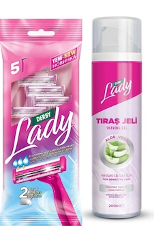 Derby Lady 2 5'li Poşet + Derby Lady Tıraş Jeli Aloe Vera 200ml Avantajlı Paket Derby Lady 2 5'li Poşet + Derby Lady Tıraş Jeli Aloe Vera 200ml Avantajlı Paket