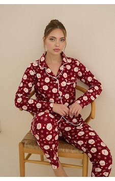 Mutlu City Kadın Soft Kumaş Düğmeli Gömlek Yaka Yüksek Kalite Yılbaşı Pijama Takımı 3026 Bordo Noel Baba Mutlu City Kadın Soft Kumaş Düğmeli Gömlek Yaka Yüksek Kalite Yılbaşı Pijama Takımı 3026 Bordo Noel Baba