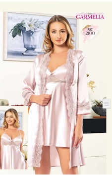 Carmella 2100 İpek Saten 2Li Gecelik Sabahlık Takım Ekru/Bordo Carmella 2100 İpek Saten 2Li Gecelik Sabahlık Takım Ekru/Bordo