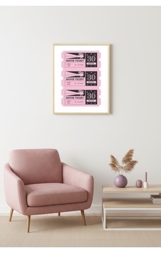 Doğal Ahşap Çerçeveli Retro Sinema Bileti Tablo - Pembe Geçmişten Tasarım Huhu2375