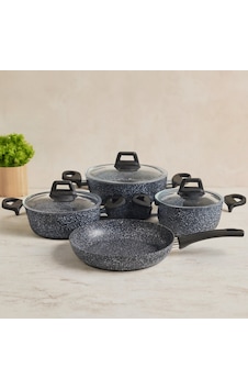 7 Parça Granit Tencere Ve Tava Seti 20-24cm Derin, 27cm Cam Kapak, 26cm Tava Çr