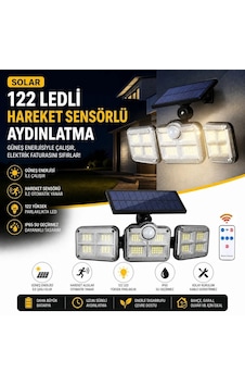 3& Apos Lü 122 Ledli Güneş Enerjili Hareket Sensörlü Aydınlatma, Dış Mekan Duvar Ve Bahçe Lambası Renkli 3& Apos Lü 122 Ledli Güneş Enerjili Hareket Sensörlü Aydınlatma, Dış Mekan Duvar Ve Bahçe Lambası Renkli