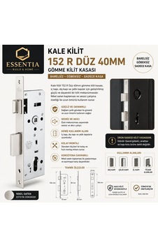 Kale Kilit 152 R Düz 40 Mm Gömme Kilit Nikel Saten Sessiz Kilit Kasası Çoklu Renk