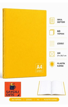 Saygılıofis 60 Yaprak A4 Dikişli Düz Pp Kapak Çizgili Defter Sarı Saygılıofis 60 Yaprak A4 Dikişli Düz Pp Kapak Çizgili Defter Sarı