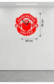 Manchester United Logolu Ahşap Duvar Saati - 40x40 Cm Taraftar Hediyesi Diğer