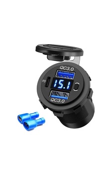Mellifera İki Usb Type-a Ve Bir Usb Type-c Şarj Cihazı Voltmetreli - On-off Anahtarlı - Mavi Işıklı Mellifera İki Usb Type-a Ve Bir Usb Type-c Şarj Cihazı Voltmetreli - On-off Anahtarlı - Mavi Işıklı