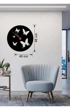 Uçuşan Kelebekler Tasarım Ahşap Duvar Saati - 40x40 Cm Dekoratif Diğer