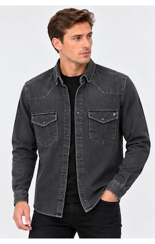 Classics Men Report Uzun Kol Slim Fit Erkek Jean Gömlek - 7783 Füme Classics Men Report Uzun Kol Slim Fit Erkek Jean Gömlek - 7783 Füme