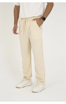 Erkek Jakar Kutu Desenli Baggy Eşofman Pantolon - Bej