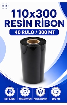 110x300mm Resin Ribon 40 Rulo 300 Mt Dayanıklı Tekstil, Yıkama, Etiketleme Termal Transfer 1 110x300mm Resin Ribon 40 Rulo 300 Mt Dayanıklı Tekstil, Yıkama, Etiketleme Termal Transfer 1