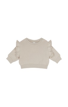 Antebies Organik Bej Dantel Detaylı Fırfırlı Manşetli Kız Bebek Sweatshirt Krem