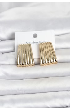 316l Çelik Gold Renk Çizgili Plaka Model Kadın Küpe Altın 316l Çelik Gold Renk Çizgili Plaka Model Kadın Küpe Altın