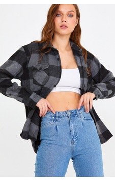 Cool Tarz Antrasit Kadın Slim Fit Düğmeli Yaka Çift Cepli Oduncu Ekose Gömlek Antrasit Antrasit Cool Tarz Antrasit Kadın Slim Fit Düğmeli Yaka Çift Cepli Oduncu Ekose Gömlek Antrasit Antrasit
