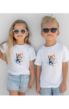 Aselinda Kedi Baskılı Çocuk T-shirt Beyaz Aselinda Kedi Baskılı Çocuk T-shirt Beyaz