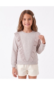 Onloox Kız Çocuk Bej Melanj Kız Çocuk Bej Melanj Pamuklu Bisiklet Yaka Uzun Kollu Regular Güpürlü Sweatshirt 4 Yaş