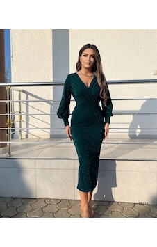 De'charme Kadın Uzun Kollu Kruvaze Yaka Büzgü Ve Balon Kol Detay Simli Krep Kumaş Maxi Boy Elbise Yeşil De'charme Kadın Uzun Kollu Kruvaze Yaka Büzgü Ve Balon Kol Detay Simli Krep Kumaş Maxi Boy Elbise Yeşil