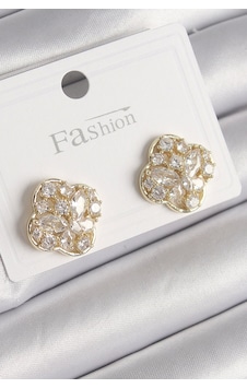 Pirinç Gold Renk Zirkon Taşlı Yonca Model Kadın Küpe Çok renkli Pirinç Gold Renk Zirkon Taşlı Yonca Model Kadın Küpe Çok renkli