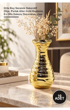 10 Adet Dalgalı Gövde Vazo Biblo Orta Boy Seramik Dekoratif Obje, Parlak Altın Gold Kaplama, Ev Ofis Dekoru Decorative Vase Diğer 10 Adet Dalgalı Gövde Vazo Biblo Orta Boy Seramik Dekoratif Obje, Parlak Altın Gold Kaplama, Ev Ofis Dekoru Decorative Vase Diğer