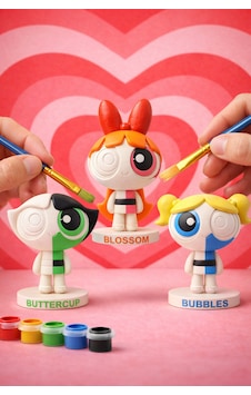 Powerpuff Girls Boyanabilir 3'lü Figür Seti Çocuklar İçin Eğitici Aktivite 6 Renk Boya - 2 Fırça