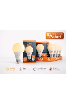 Cm 9w 3200k Sarı Işık Led Ampul 5 Li Paket E27 Duy Tasarruflu Cm 9w 3200k Sarı Işık Led Ampul 5 Li Paket E27 Duy Tasarruflu