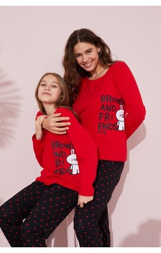 Siyah İnci Pamuklu Örme Pijama Takım 24241083 Kırmızı Siyah İnci Pamuklu Örme Pijama Takım 24241083 Kırmızı
