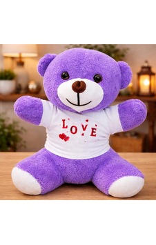 Love Baskılı Tişörtlü Peluş Mor Ayıcık Belirtilmemiş