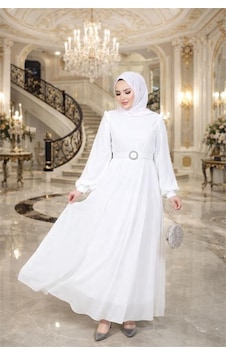 Neşeli Butik Kadın Beyaz Tül Kumaş Kemer Detaylı Büyük Beden Tesettür Elbise Nbft006 Beyaz Neşeli Butik Kadın Beyaz Tül Kumaş Kemer Detaylı Büyük Beden Tesettür Elbise Nbft006 Beyaz