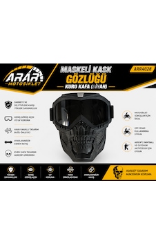 Maskeli Kask Gözlüğü Kuru Kafa Siyah -arr4028 Maskeli Kask Gözlüğü Kuru Kafa Siyah -arr4028