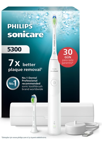 Philips Sonicare 5300 Serisi Şarjlı Diş Fırçası, 21 Gün Şarj, 7 Kat Plak Temizliği, Basınç Sensörü, 2 Mod, Seyahat Kabı, 2 Başlık, Beyaz, Hx7108/03 Philips Sonicare 5300 Serisi Şarjlı Diş Fırçası, 21 Gün Şarj, 7 Kat Plak Temizliği, Basınç Sensörü, 2 Mod, Seyahat Kabı, 2 Başlık, Beyaz, Hx7108/03