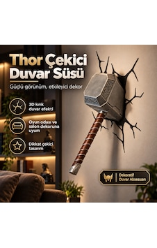 Thor Çekici Duvar Süsü 3d Kırık Duvar Efektli Dekoratif Duvar Süsü Gri-kahve Thor Çekici Duvar Süsü 3d Kırık Duvar Efektli Dekoratif Duvar Süsü Gri-kahve