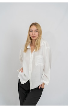 Bomestida Kadın Beyaz Keten Oversize Gömlek