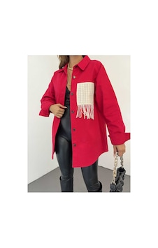 Unika Boutique Gabardin Püskül Detaylı Ceket Kırmızı Unika Boutique Gabardin Püskül Detaylı Ceket Kırmızı