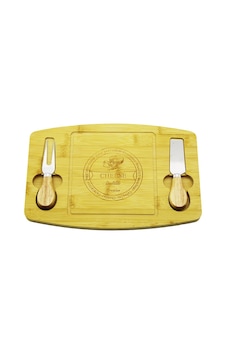 Lunaev Bıçak Sağ-sol 19x29cm -1.5 Cm Ahşap Bambu Kahvaltı Peynir Sunum Tabak 2peynir Bıçak Ahşap Sap Açık Gri