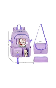 Waddell Kore Kawaii Tarzı Okul Sırt Çantası,günlük Sırt Çantası Termal Beslenme Çantası Ve Kalemlik Lila 26700
