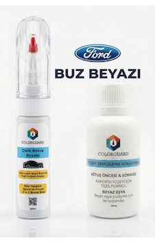 Ford Buz Beyazı İğneli & Fırçalı Şişe Rötuş Boyası Ve Yüzey Temizleme Solüsyonu Seti