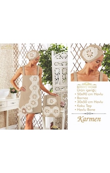 Karmen Kapuçino Kadın Fransız Dantelli Balayı Çeyizlik Bornoz Set Kahverengi