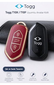 Togg T10x T10f Anahtar Kılıfı Aksesuar Kırmızı-gold Togg T10x T10f Anahtar Kılıfı Aksesuar Kırmızı-gold