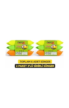 Vexor Nerox Magic Sihirli Sünger 3'lü 2 Paket Toplam 6 Adet Çok Amaçlı Temizlik Süngeri Mutfak Bulaş