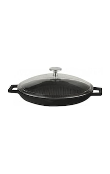 Lava Döküm Yuvarlak Metal Kulplu Cam Kapaklı Izgara Tava 30 CM Lava Döküm Yuvarlak Metal Kulplu Cam Kapaklı Izgara Tava 30 CM