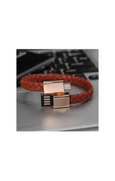 Örgü Bileklik Şarj Kablosu 22,5cm Micro Usb 60w Hızlı Şarj Kahverengi Micro