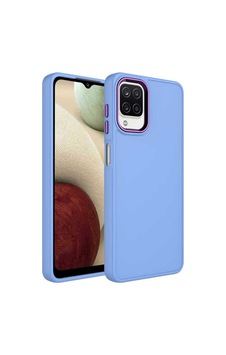 Galaxy M12 Kılıf Metal Çerçeve Ve Buton Tasarımlı Silikon Zore Luna Kapak Lila