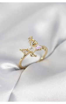 Gold Renk Kelebek Model Zirkon Taşlı Kadın Yüzük Çok Renkli Gold Renk Kelebek Model Zirkon Taşlı Kadın Yüzük Çok Renkli