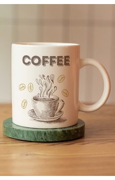 Coffee Yazılı Ve Resim Baskılı Seramik Kupa Bardak Beyaz